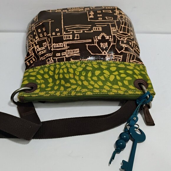 Fossil Key-Per Crossbody Bag Coated Canvas Purse Blue Key - Picture 2 of 11